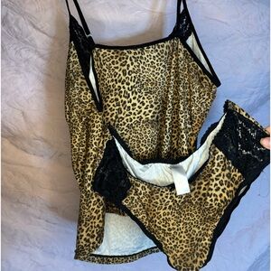 Leopard print lace cami top with black lace trim